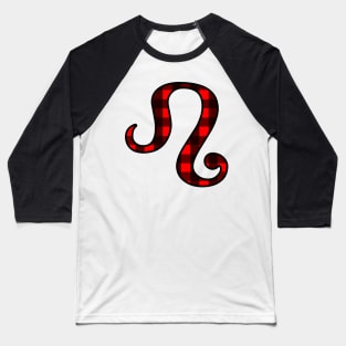 Leo Zodiac Horoscope Symbol in Black and Red Buffalo Plaid Baseball T-Shirt